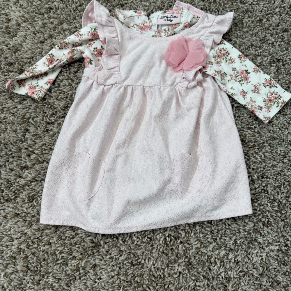 Little Lass Light Pink Dress with Floral Sleeves